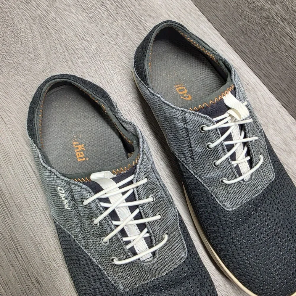 OluKai Nohea Moku Boat Shoes Mens Size 9.5 Gray Textile Mesh Sneakers Slip On